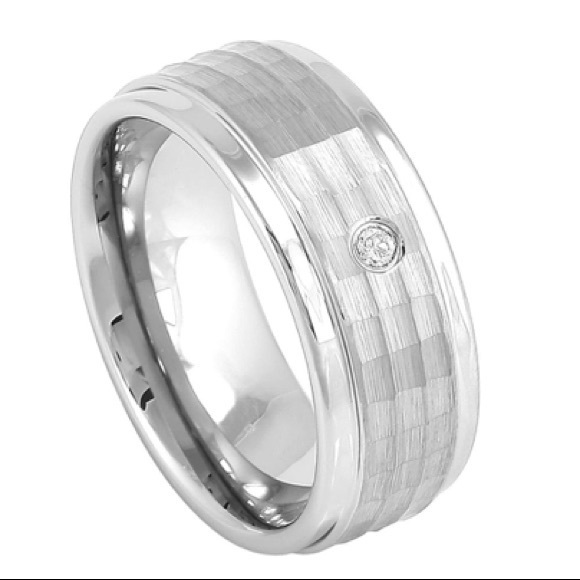 8mm Brushed Hammered Finish Tungsten Wedding Band